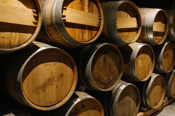 Oak barrels in the Ravine barrel cellar